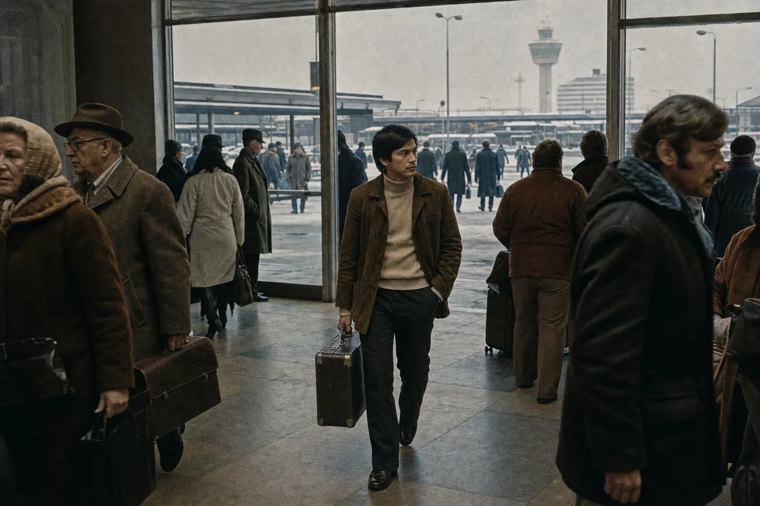 Ilustrasi pria Indonesia tiba sebagai pelancong biasa di Schiphol pada akhir 1970-an
